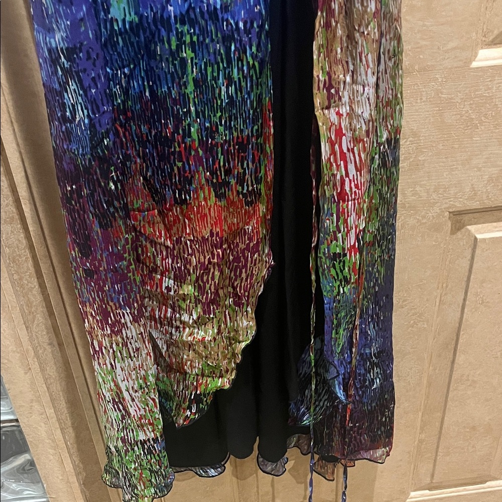 Ark & Co ModCloth Silk Wrap Dress Vibrant Rainbow Impressionist Painting Print - Picture 3 of 5